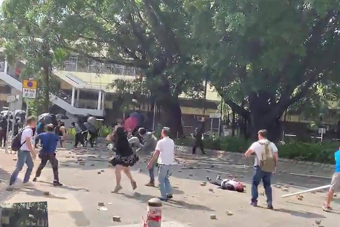 A still from footage of the clash in 2019 outside Sheung Shui MTR station. Photo: Handout