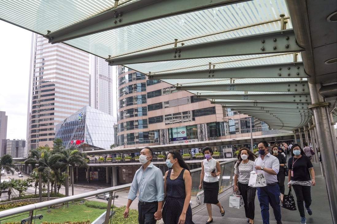 Hong Kong’s Central district. Financial sector industry associations and regulators all say the city’s tough Covid-19 quarantine measures have led to a shortage of talent. Photo: Sam Tsang