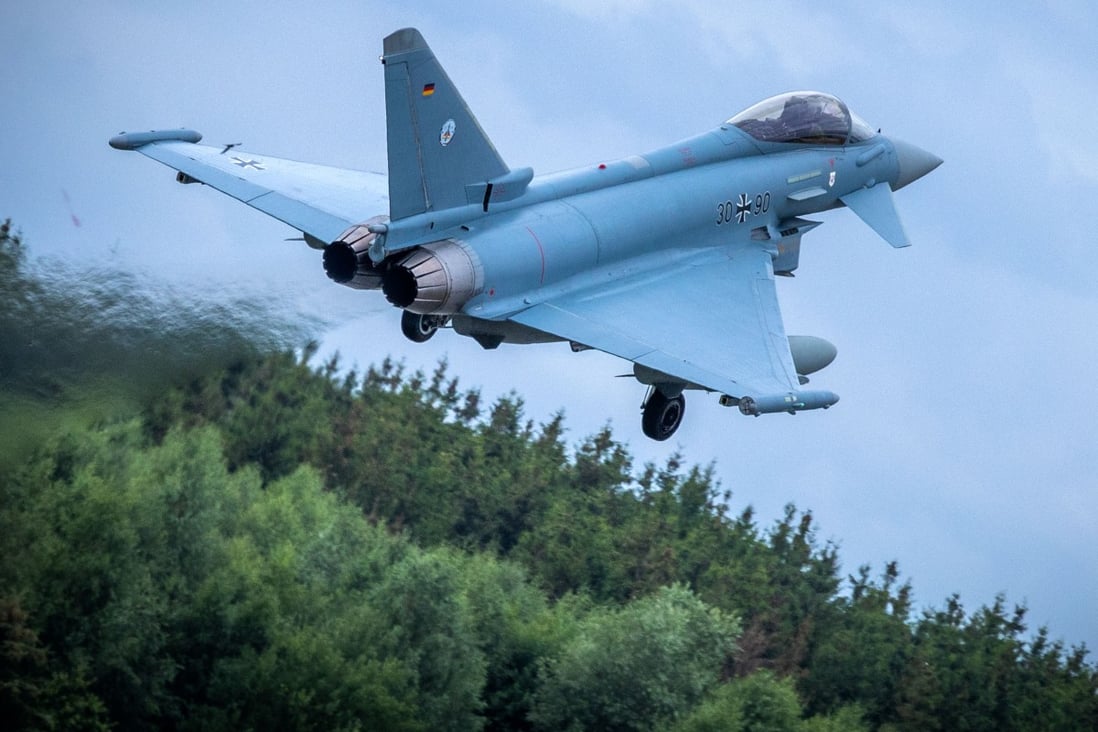 A German Eurofighter Typhon jet fighter takes off from Laage, Mecklenburg-Western Pomerania, in July. Photo: dpa