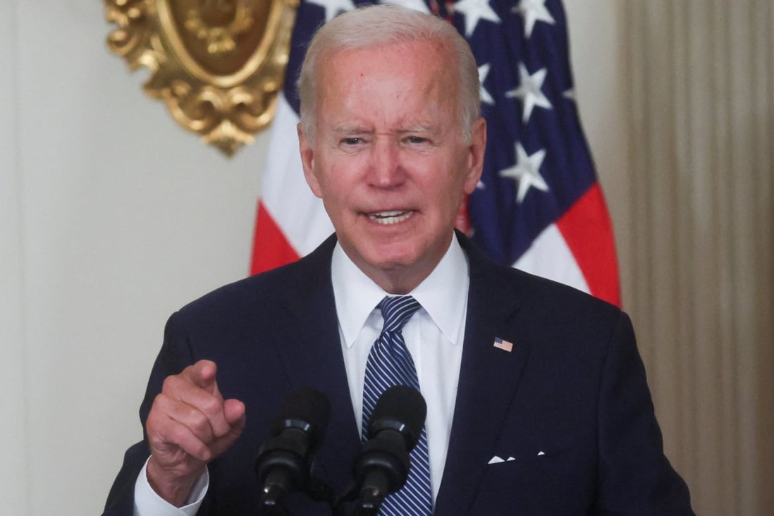 US President Joe Biden speaks during a bill signing ceremony at the White House on Tuesday. Photo: Reuters