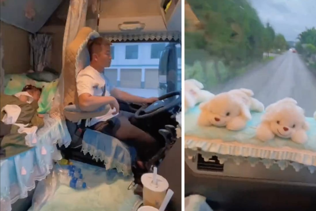 Chinese internet delighted by dad who converts truck interior into ‘princess bedroom’ so he can take his daughter with him while working. Photo: SCMP composite