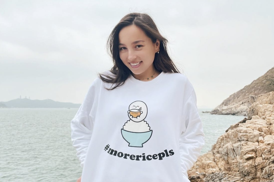French-Chinese YouTuber and Instagram influencer J Lou wears a sweater featuring “Rice Monster”, the first character she created in her #RiceFam line. Photo: Courtesy of J Lou
