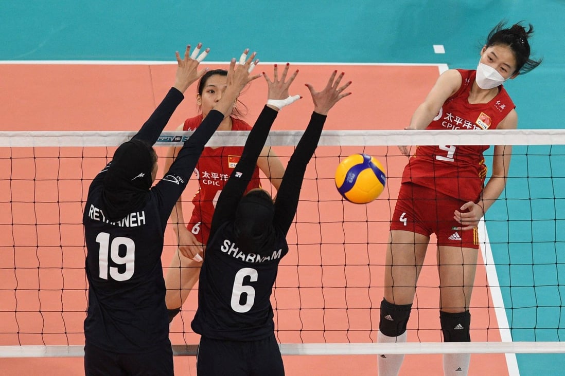 China's women's volleyball team cause a stir online after wearing face masks in Asian Cup win over Iran | South China Morning Post