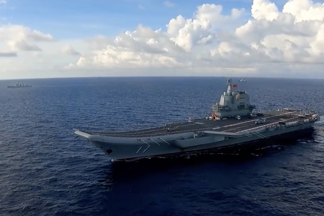 A WeChat post by the PLA’s South Sea Fleet shows the Chinese aircraft carrier Shandong and its battle group training in the South China Sea. Photo: CCTV