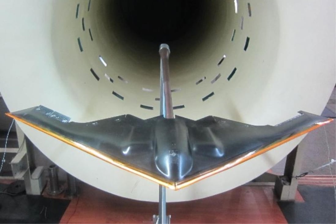Chinese scientists used a wind tunnel to test a plasma device  - a bright, yellow membrane strip covering the front of the aircraft. Photo:  Low Speed and High Reynolds Aeronautics Laboratory, AVIC Aerodynamics Research Institute
