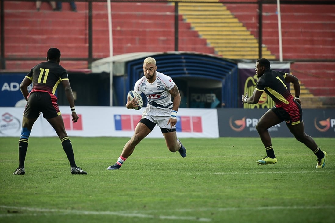 Players are seen playing in the World Rugby Sevens Challenger Series at Santa Laura Stadium on August 14, 2022 in Santiago, Chile. Photo: Fotogramax