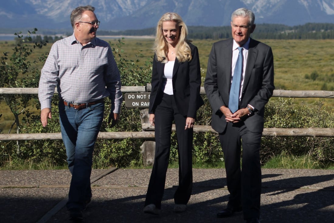 US Federal Reserve chair Jerome Powell (right), with vice-chair Lael Brainard and US Federal Reserve Bank of New York president and CEO John Williams at the central bank’s annual symposium in Wyoming. Photo: AP 