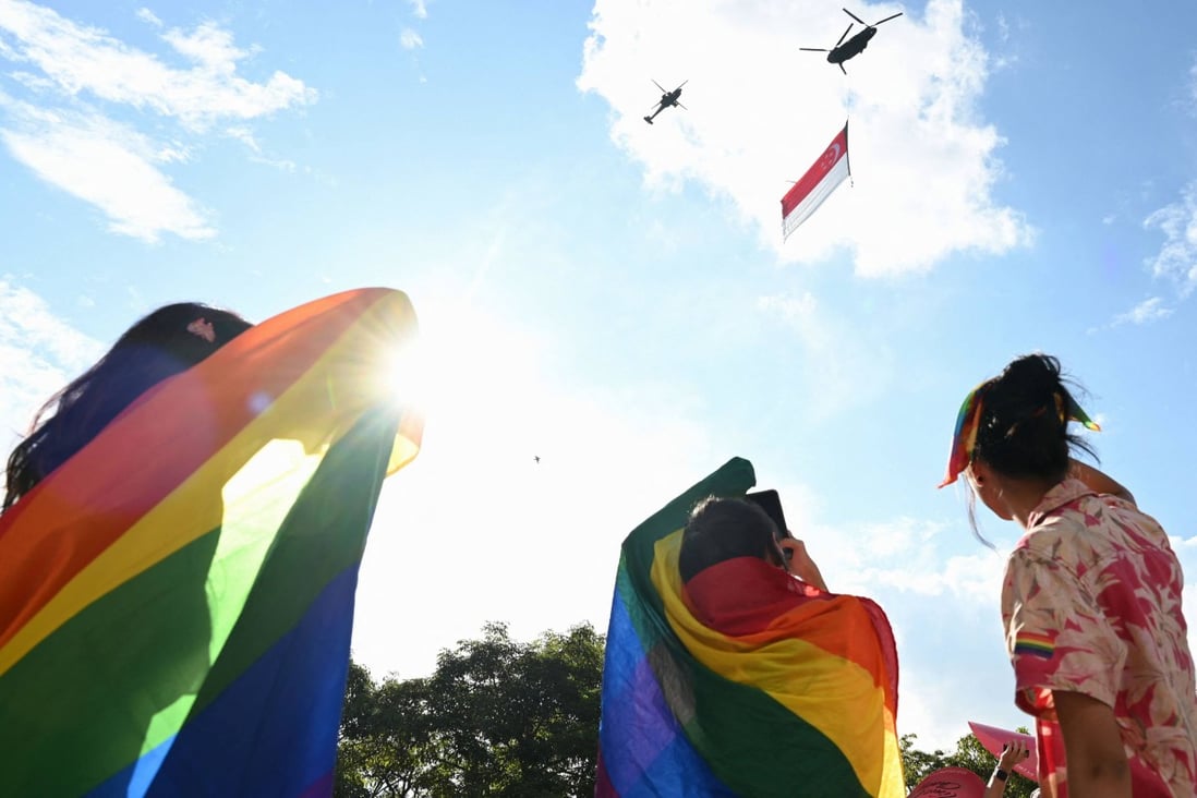 Supporters attend the annual Pink Dot event in a public show of support for the LGBTQ community at Hong Lim Park in Singapore on June 18. Photo: AFP
