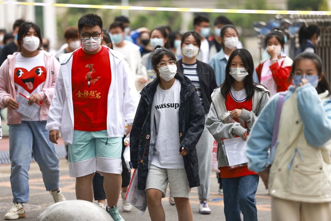 Students leave after their first exam of the National College Entrance Examination in Shenyang, Liaoning province, on June 7. They are among a cohort of young people in China whose mental health may be affected by the pandemic for some time. Photo: AFP