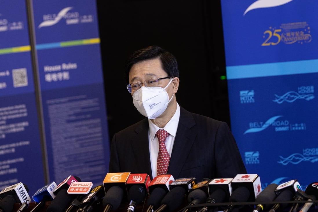 Hong Kong Chief Executive John Lee Ka-chiu speaks to reporters on Wednesday. Photo: EPA-EFE