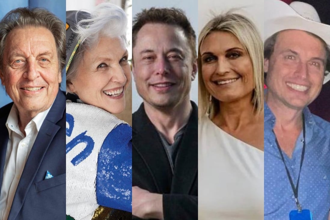 Errol, Maye, Elon, Tosca and Kimbal Musk are all multimillionaires – but some should be picking up the family dinner tab more than others. Photos: AFP; @mayemusk, @elonrmuskk, @ilon_mask_1000, @mayemusk/Instagram