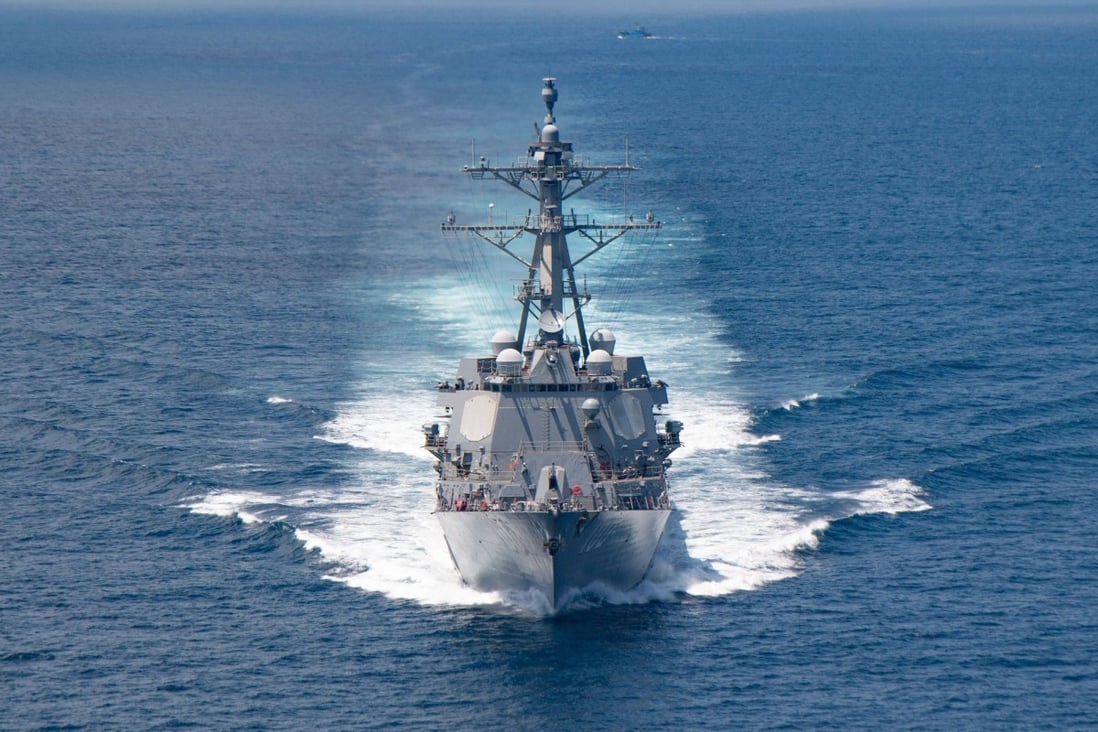 In this handout image courtesy of the US Navy taken on August 27, 2021 the AI Arleigh-burke class guided-missile destroyer USS Kidd transits the Taiwan Strait on Saturday. Photo: US Navy via AFP