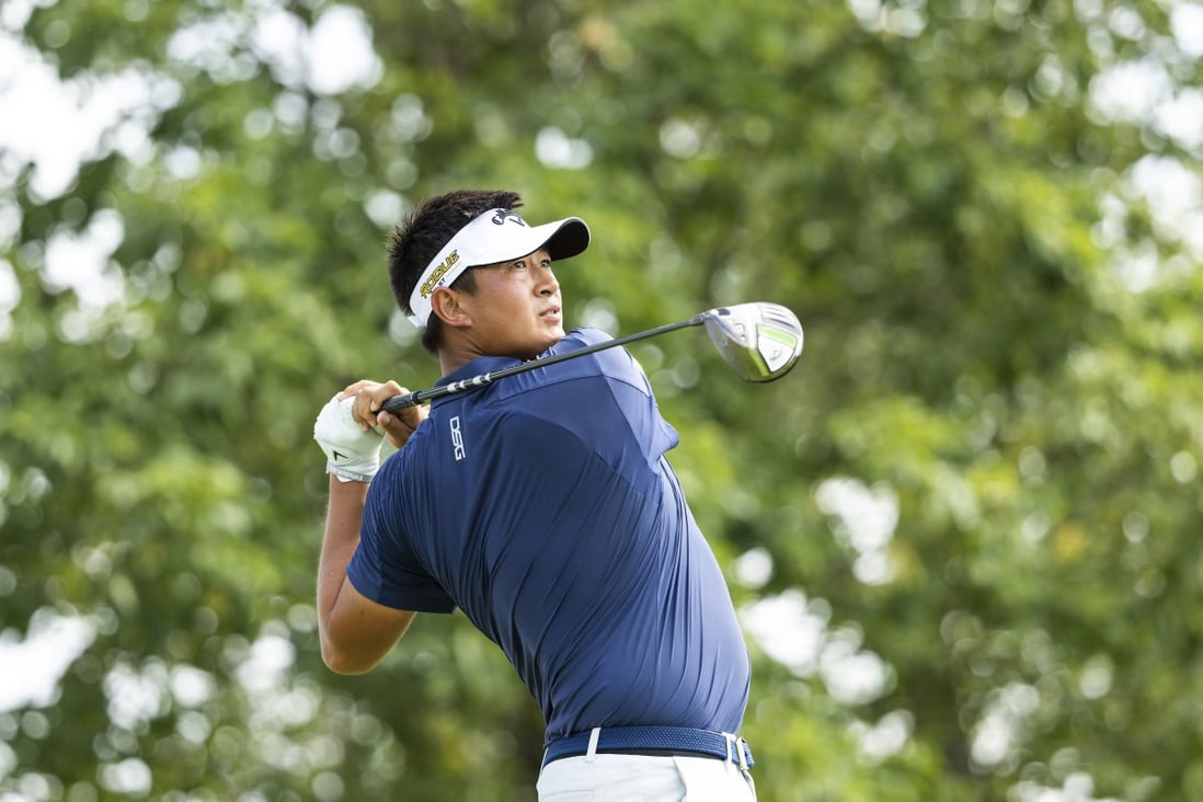 Carl Yuan tees off at 18 during the third round of the Korn Ferry Tour Championship. Photo: Getty Images