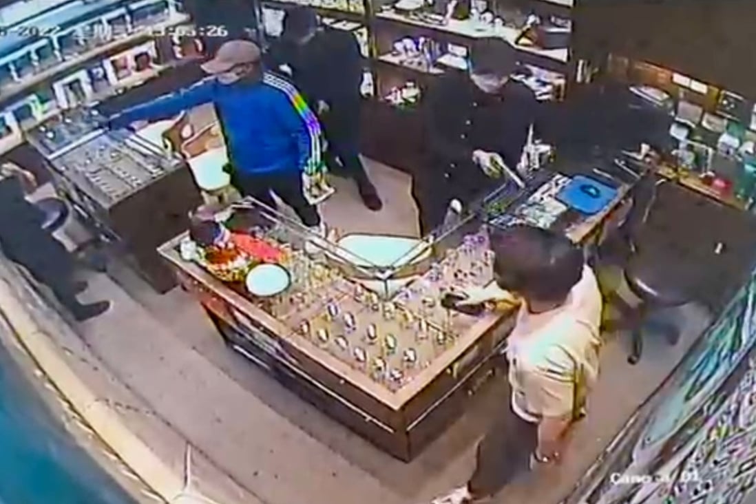 Footage of the robbers during the heist in Causeway Bay. Photo: Handout
