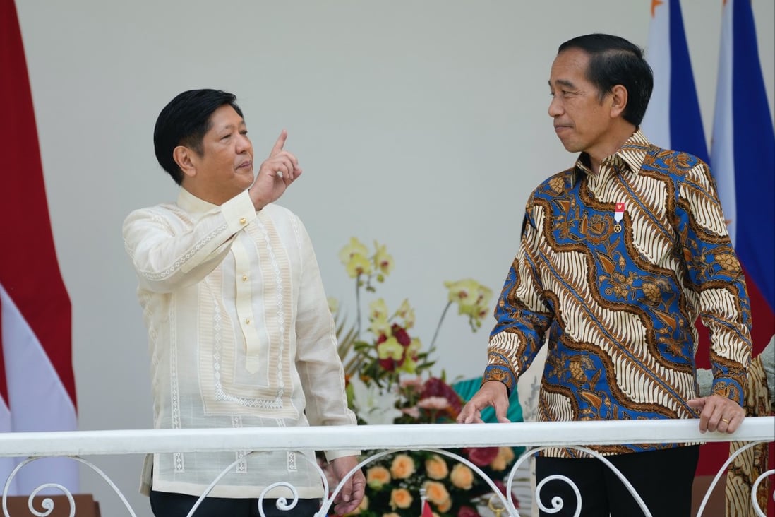 Philippines President Ferdinand Marcos Jnr (left) with his Indonesian counterpart Joko Widodo during their meeting at the presidential palace in Bogor, Indonesia on Monday. Photo: EPA-EFE