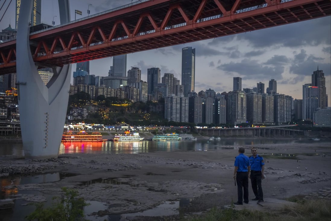 The dry riverbed of the Jialing River, a tributary of the Yangtze, in southwestern China’s Chongqing Municipality. Chinese developers owed as much as U$5 trillion as of the second quarter of 2021, according to Japanese bank Nomura. Photo: AP