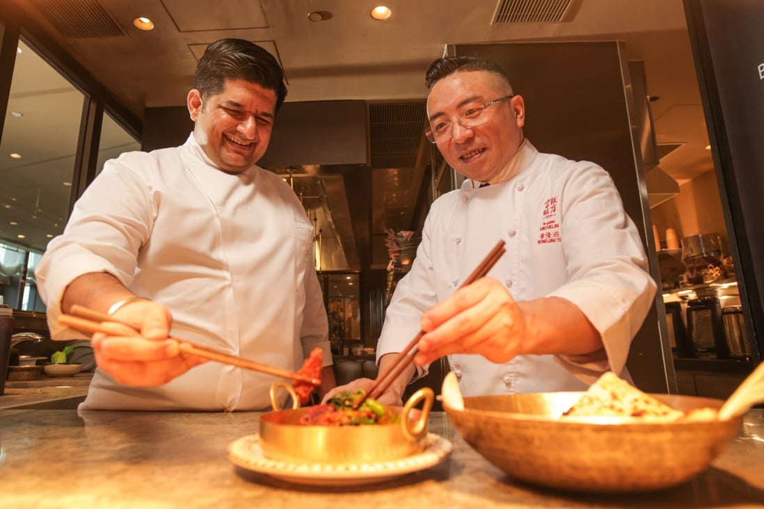 Chefs Manav Tuli and Adam Wong collaborated on a special four-hands menu at Chaat in Tsim Sha Tsui, priced at HK$2,888 (US$368) for lunch and HK$4,588 for dinner. Photo: Chaat