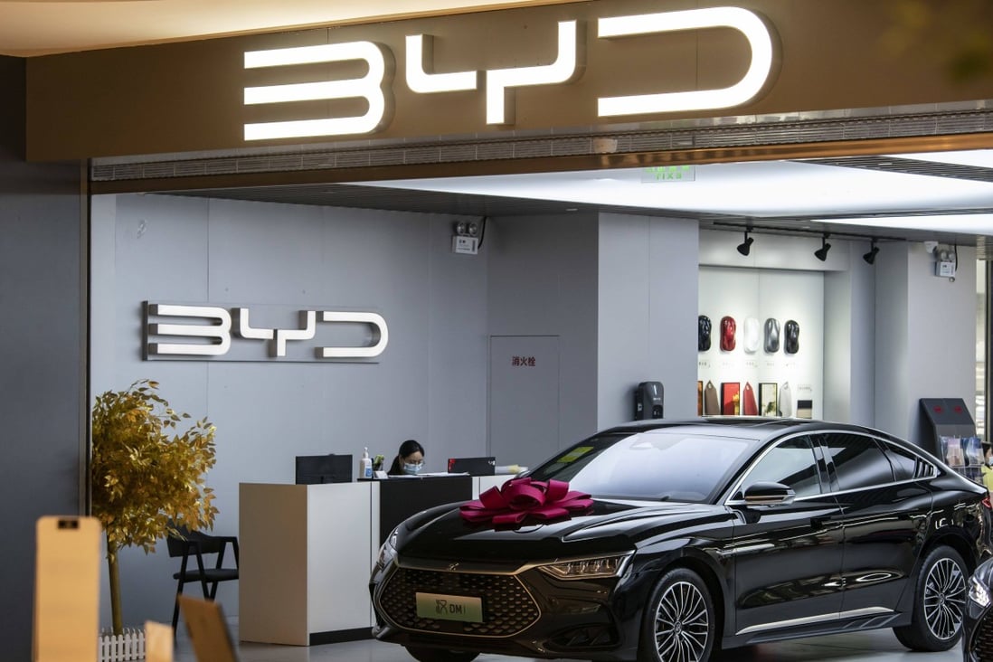 A BYD showroom in Shanghai. The Chinese electric vehicle maker is building an EV plant in Thailand. Photo: Bloomberg