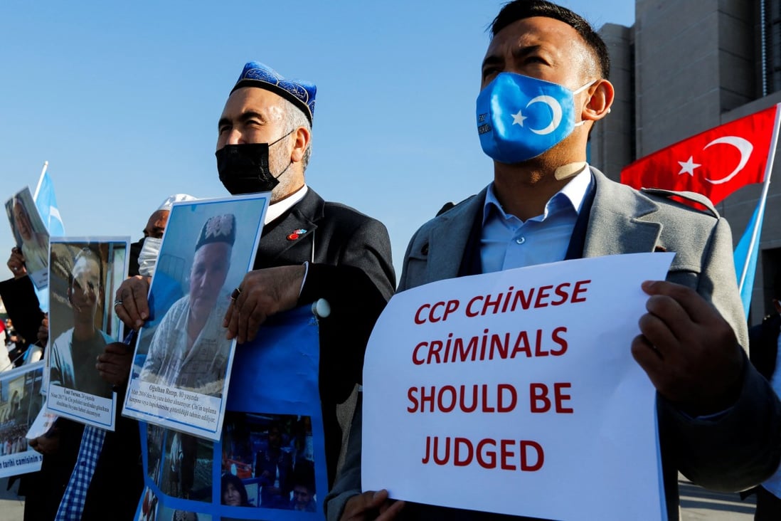 Ethnic Uygur men protesting against China in Istanbul, Turkey, in January. Photo: Reuters
