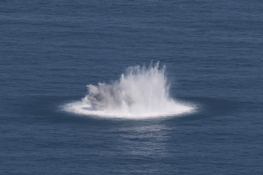 Naval Mine Exploding Hong Kong police destroy underwater mine filled with more than 220kg of ...