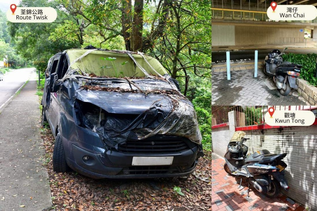 A photo combination shows vehicles abandoned on government land, highlighted by The Ombudsman on September 1. Photo: The Ombudsman