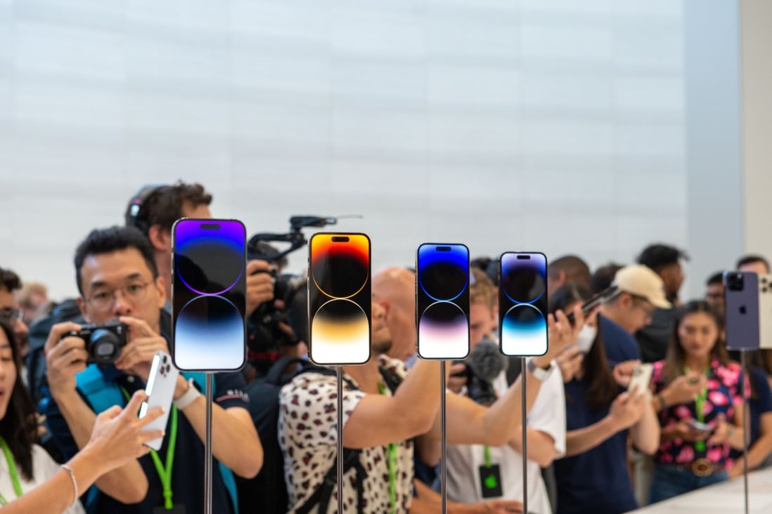 The new iPhone 14 Pro is seen on the grounds of the company’s headquarters in  Apple Park. Photo: Andrej Sokolow/dpa