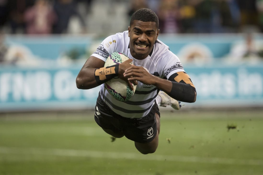 Pilipo Bukayaro of Fiji scores the final try of the match beating New Zealand in the men’s Final at the Rugby World Cup Sevens. Photo: AP