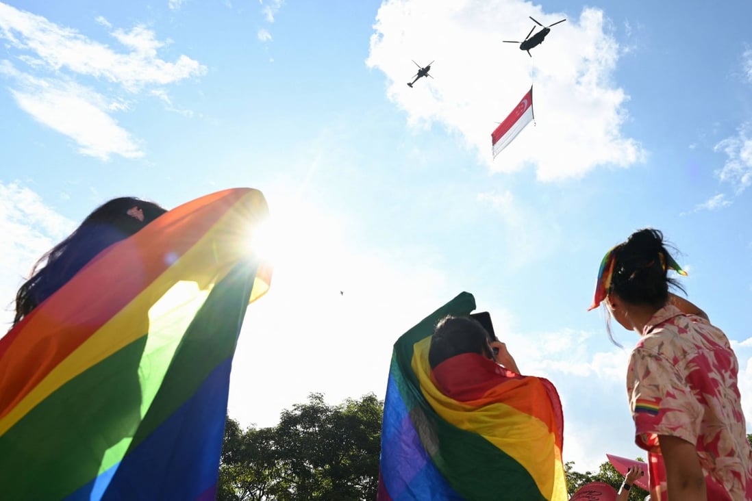 Supporters attend the annual “Pink Dot” event in a public show of support for the LGBT community at Hong Lim Park in Singapore. Photo: AFP/File