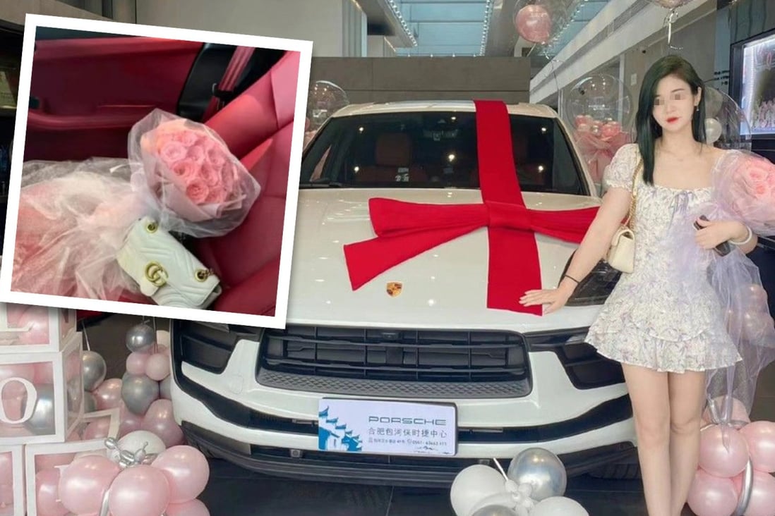 A woman in China is a victim of cyberbullying after sharing pictures of a Porsche she bought, with  some questioning the source of her wealth. Photo:  SCMP composite