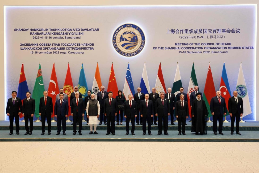 Xi Jinping pictured with other regional leaders at the SCO summit in Samarkand. Photo: AFP