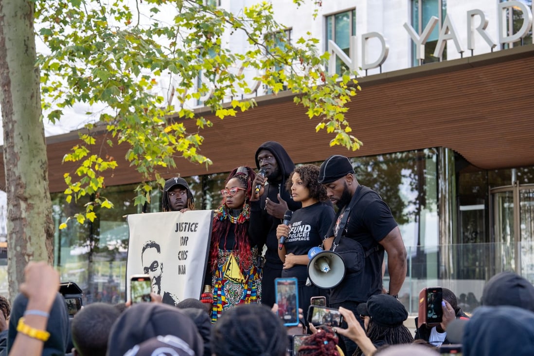 British rapper, singer and songwriter Stormzy speaks during a previous march in London demanding justice for 24 year old Chris Kaba, who was shot dead by the police. Photo: Reuters