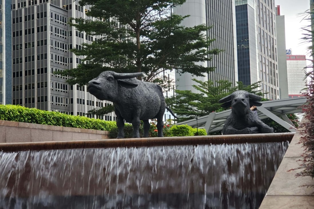 Bull sculptures outside the Exchange Square in Central, Hong Kong. Photo: Matt Miller