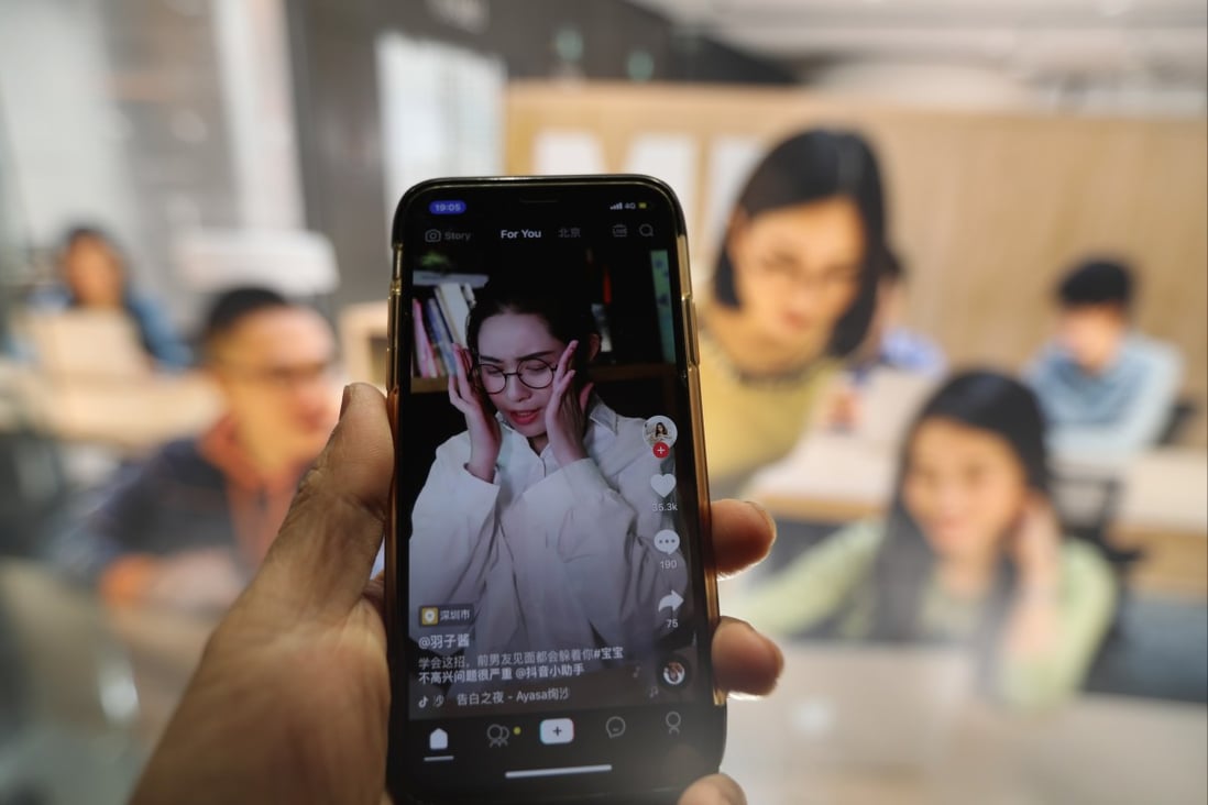 A smartphone shows a live-streaming session on Douyin, the Chinese sister app to TikTok. Photo: SCMP/Simon Song