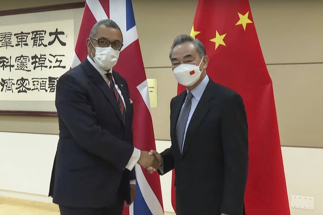 James Cleverly and Wang Yi meet at the UN. Photo: Youtube