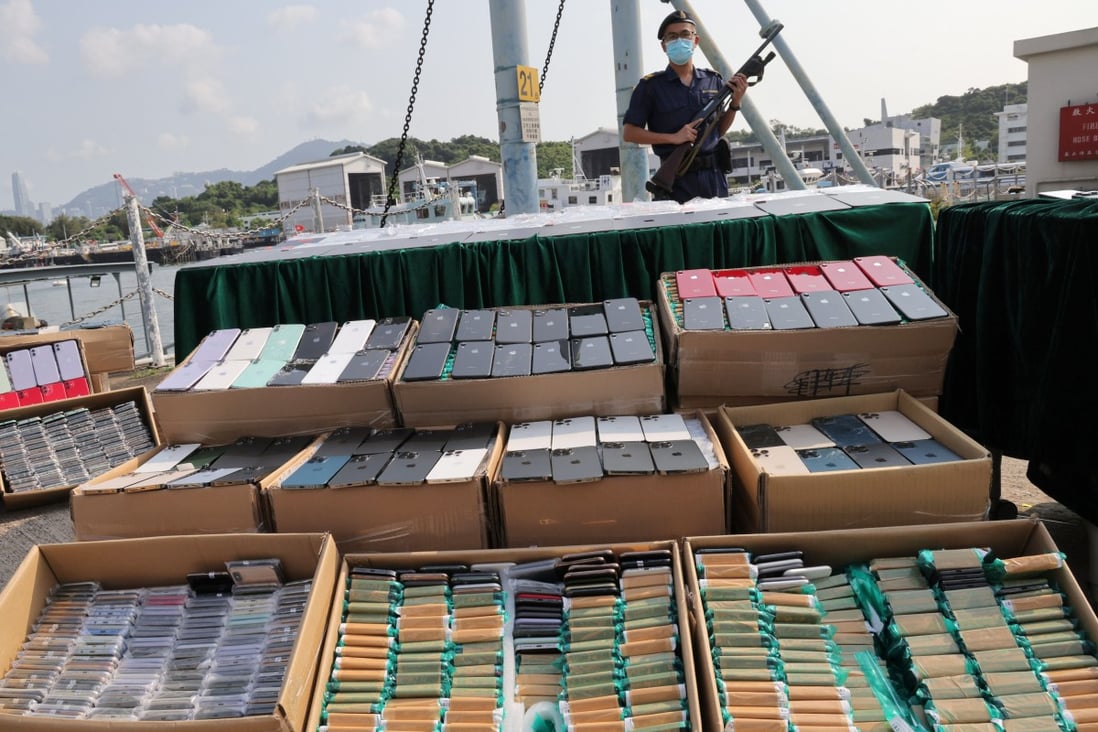 More than 16,000 Mark Six lottery tickets and electronic goods worth HK$10 million have been seized in an anti-smuggling operation. Photo:  Jelly Tse