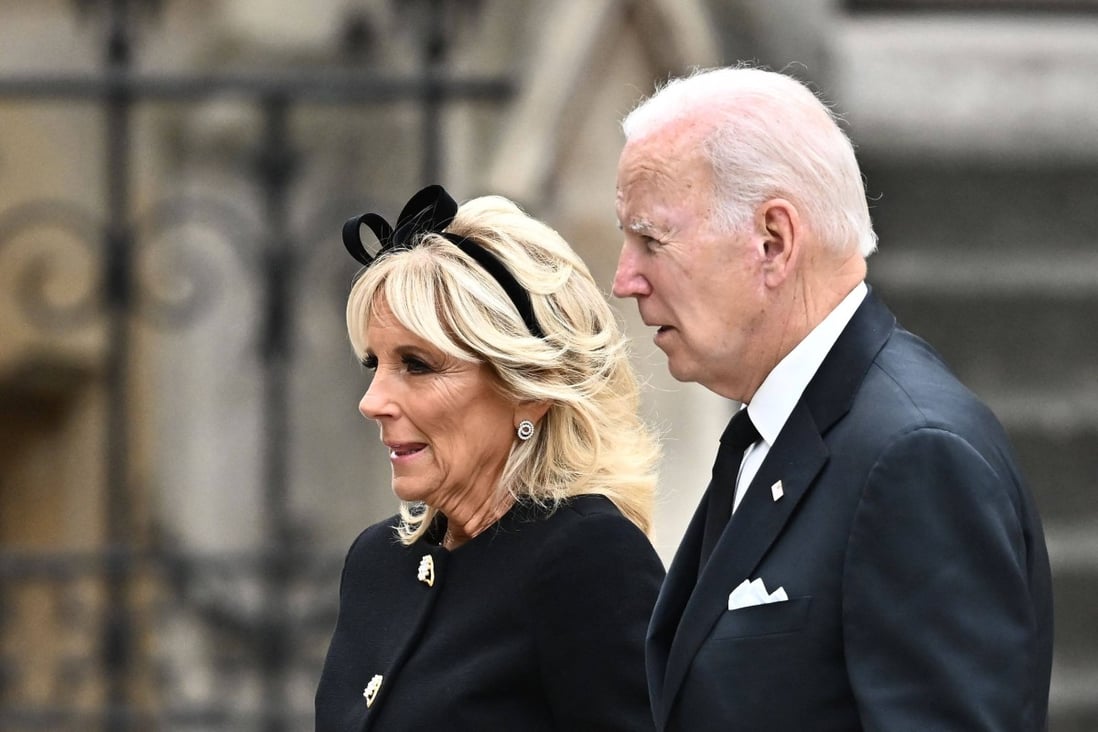 US President Joe Biden and First Lady Jill Biden, who was criticised for wearing a fascinator to the sombre ceremony. Photo: Marco Bertorello/AFP