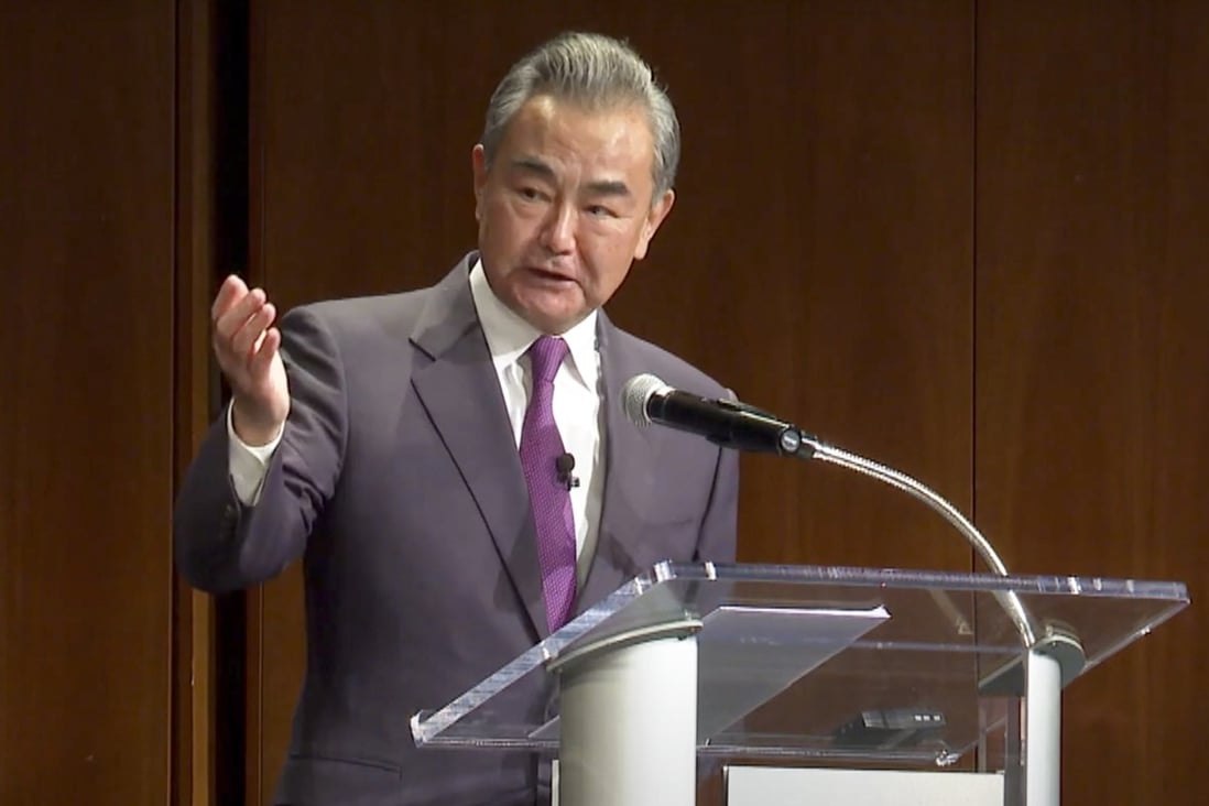 Chinese Foreign Minister Wang Yi delivered a speech at the Asia Society Headquarters in New York about China-US relations, saying: “The Taiwan question is growing into the biggest risk in China-US relations”. Photo: CGTN
