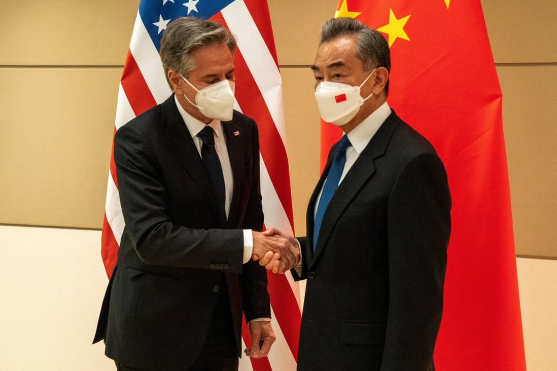 US Secretary of State Antony Blinken and Chinese Foreign Minister Wang Yi on Friday at the United Nations General Assembly in New York. Photo: Reuters 