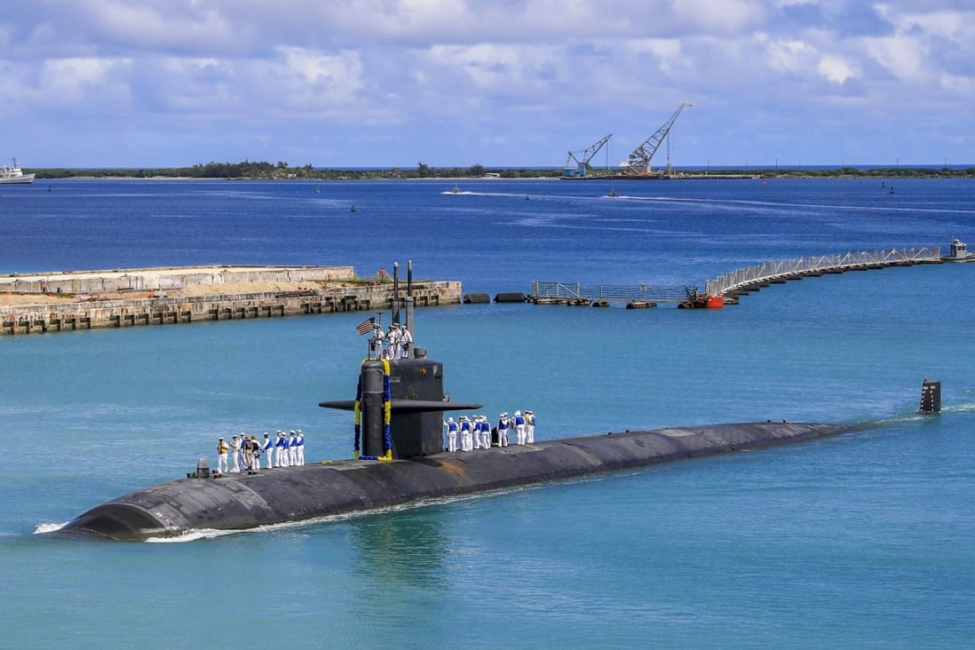 The USS Oklahoma City returns to the naval base in Guam in August 2021. Photo: US Navy via AP