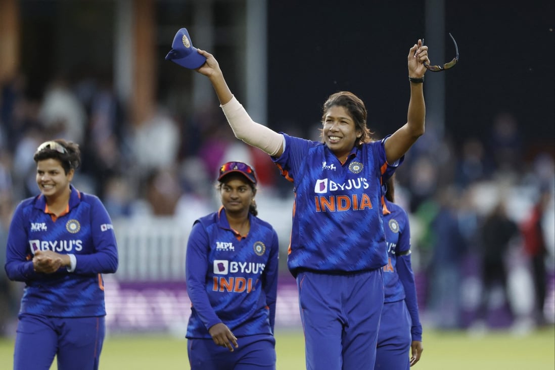 Jhulan Goswami (right) revels in the reception at Lord’s after India’s victory on Saturday. Photo: Action Images via Reuters