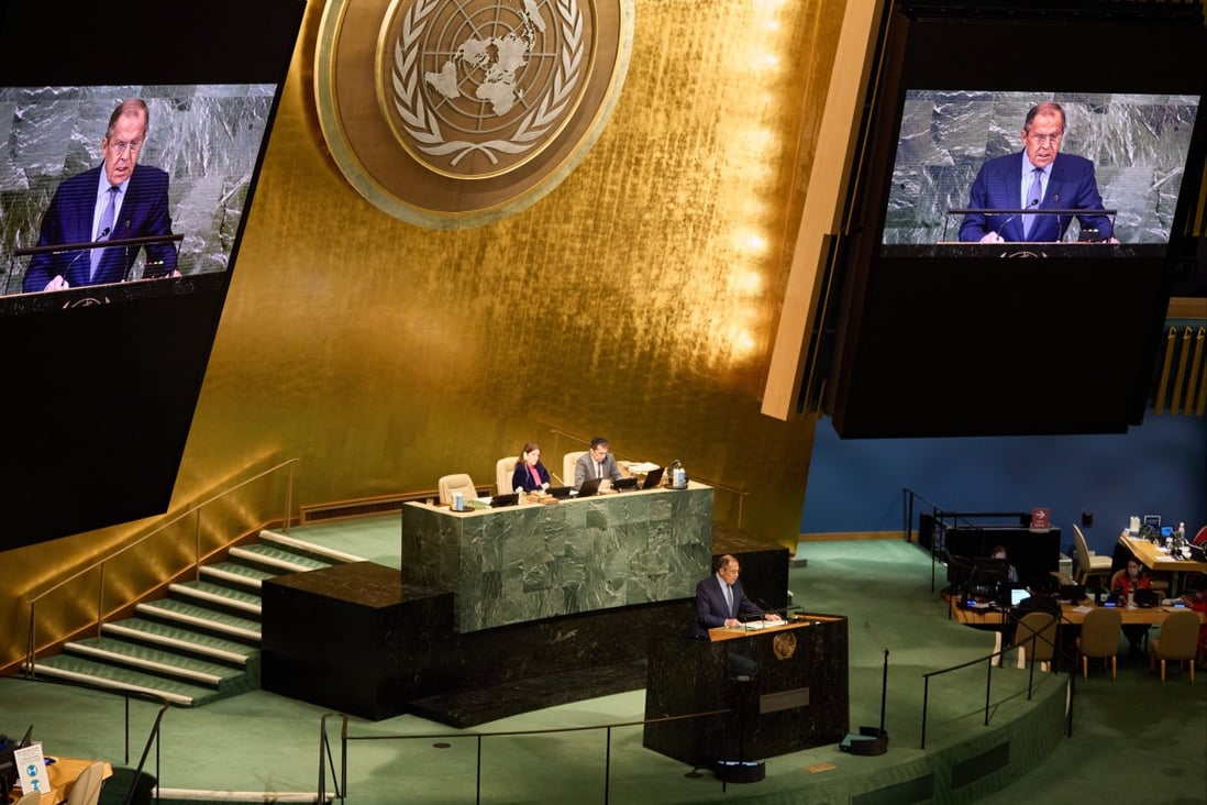 Russian Foreign Minister Sergey Lavrov delivers a speech during the UN General Assembly in New York on Saturday. Photo: ZUMA Press Wire/dpa
