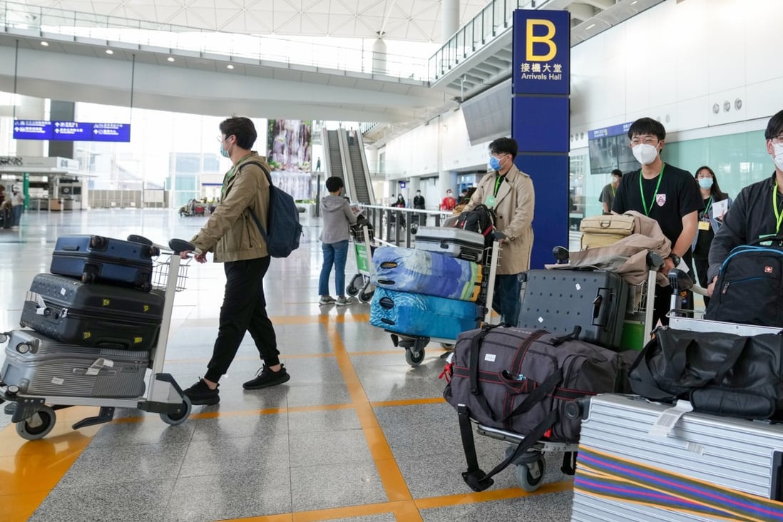 Inbound travellers at the arrival hall of Hong Kong’s airport under the new ‘0+3’ scheme. Photo: Sam Tsang