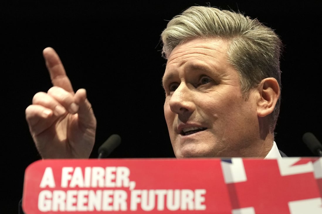 Keir Starmer, the leader of Britain’s Labour Party, makes his speech at the party’s annual conference in Liverpool, England. Photo: AP