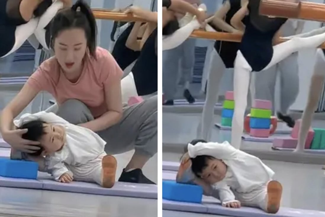 A mother teaches her daughter stretching techniques, but some people online thought she was too young. Photo: SCMP composite