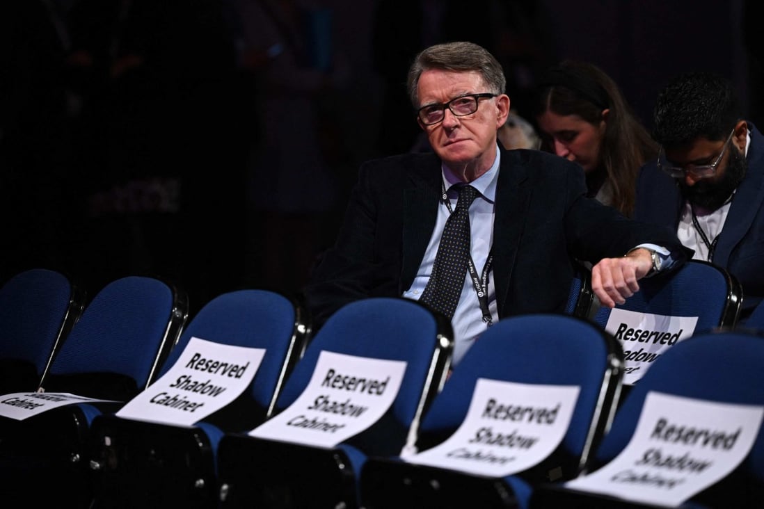 Peter Mandelson at the Labour Party conference in England on Monday. He told This Week in Asia in Singapore on Thursday that Britain needed a less confrontational approach to China. Photo: AFP
