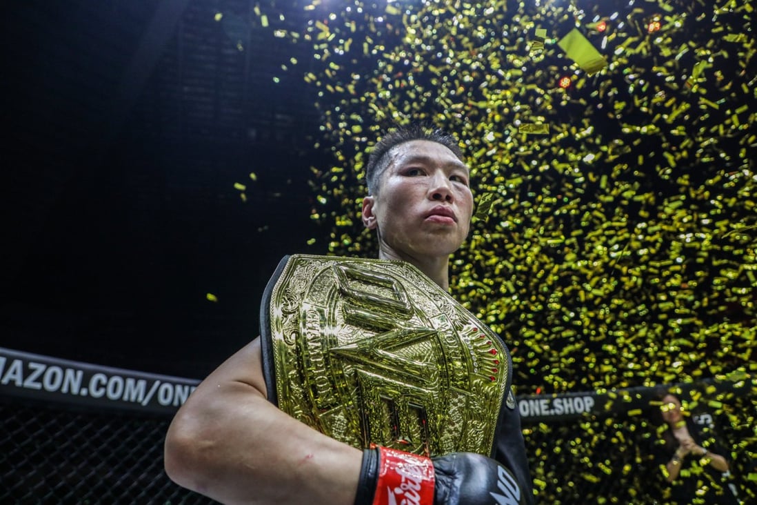 Xiong Jingnan celebrates after retaining her strawweight title against Angela Lee at ONE on Prime Video 2. Photo: ONE Championship