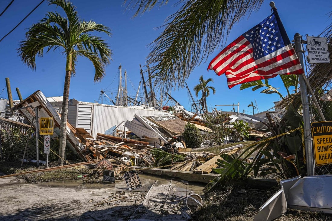 Part of a destroyed mobile home park is seen in the aftermath of Hurricane Ian in Fort Myers Beach, Florida, on Friday. Photo: AFP