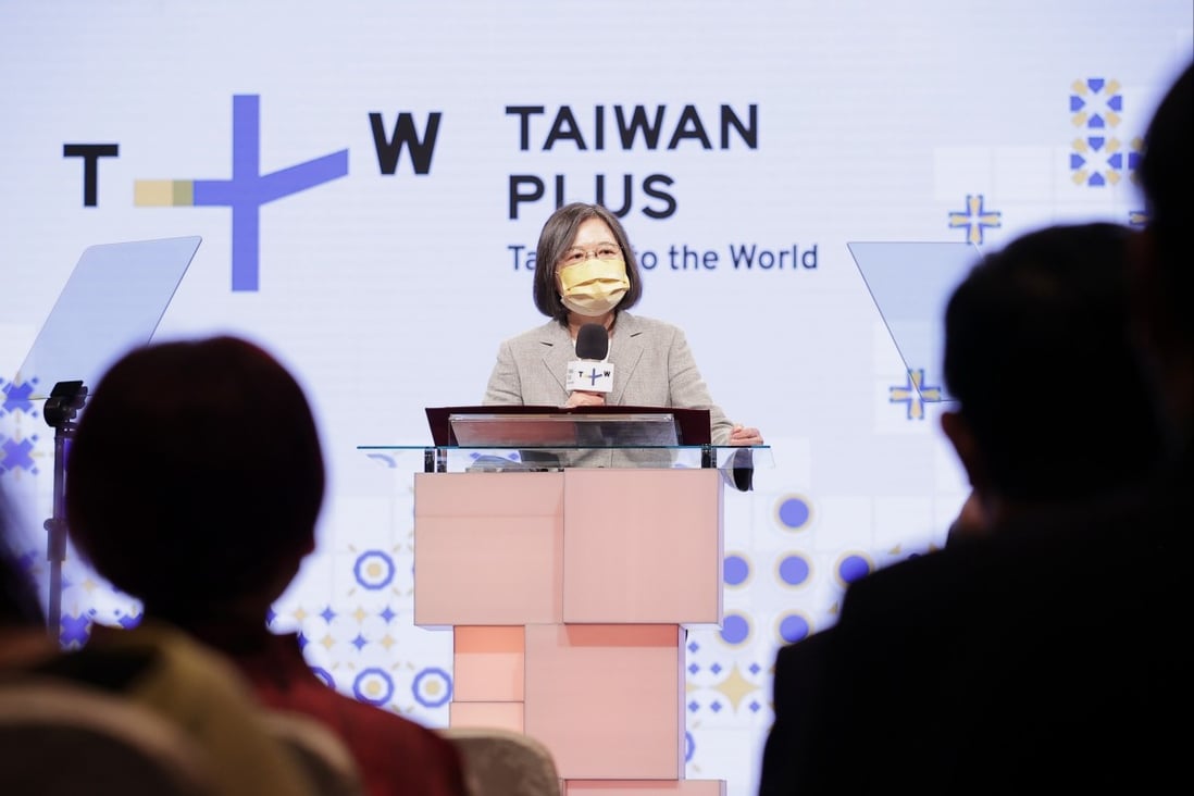 Taiwanese President Tsai Ing-wen at the TV operations launch of TaiwanPlus, in Taipei on October 3. Photo: Handout
