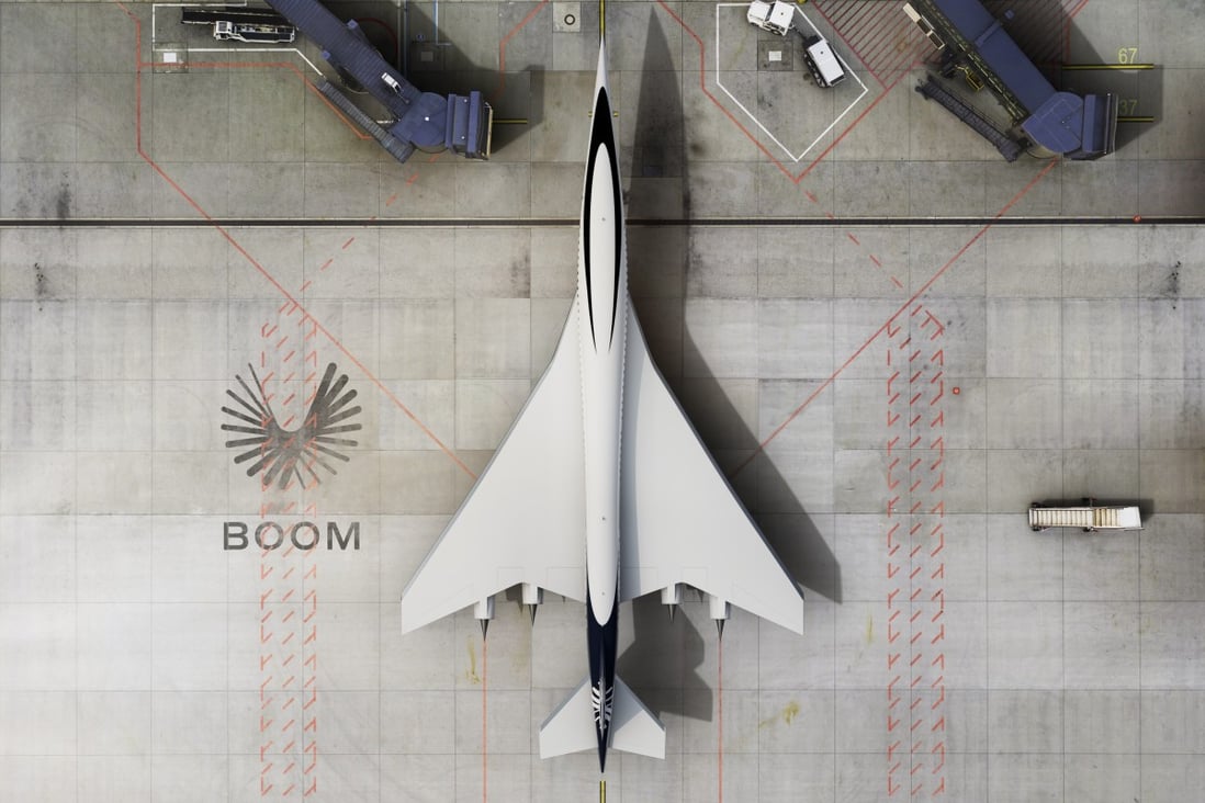 The Overture supersonic plane (artist’s impression above) will run on sustainable aviation fuels, say the company designing it, Boom Supersonic, making it a net-zero carbon aircraft. Photo:  Boom Supersonic