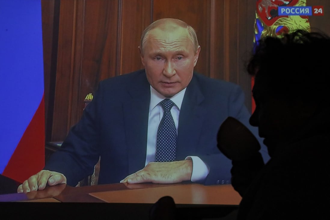 Russian President Vladimir Putin makes a televised address to the nation in Moscow in September. Photo: EPA-EFE